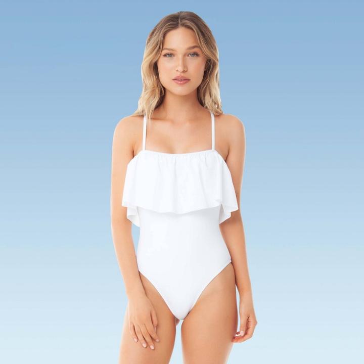Women's Ruffle Flounce Bandeau One Piece Swimsuit - Sugar Coast By Lolli White M, Women's,