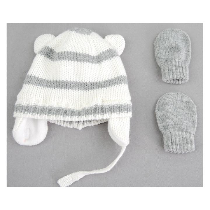 Baby Girls' Stripe Hat And Mitten Set - Cat & Jack Gray Newborn
