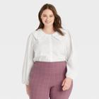 Women's Plus Size Oversized Balloon Long Sleeve Button-down Shirt - A New Day White