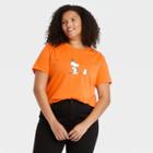 Peanuts Women's Plus Size Halloween Spooked Snoopy Short Sleeve Graphic T-shirt - Orange
