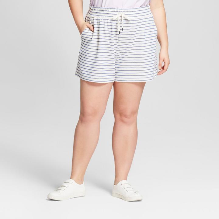 Target Women's Plus Size Striped French Terry Shorts - A New Day Navy/white X, Blue