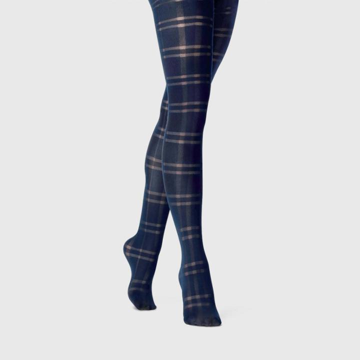 Women's Plaid Tights - A New Day Navy/black S/m, Size: