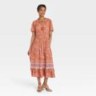 Women's Flutter Short Sleeve Smocked Dress - Knox Rose Light Brown Floral