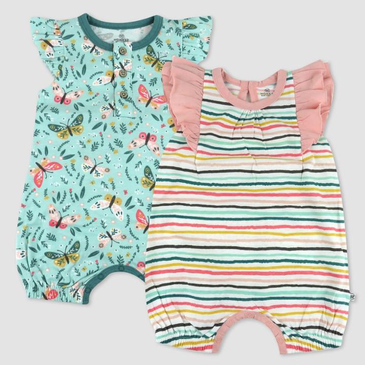Honest Baby 2pk Organic Cotton Flutter Sleeve Bubble Romper - Newborn, One Color