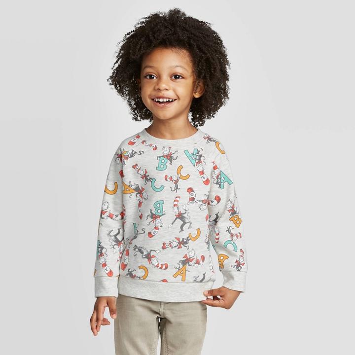 Toddler Boys' Dr. Seuss Cat In The Hat Pullover Sweatshirt - Heathe Hatr Oatmeal 12m, Boy's, Beige