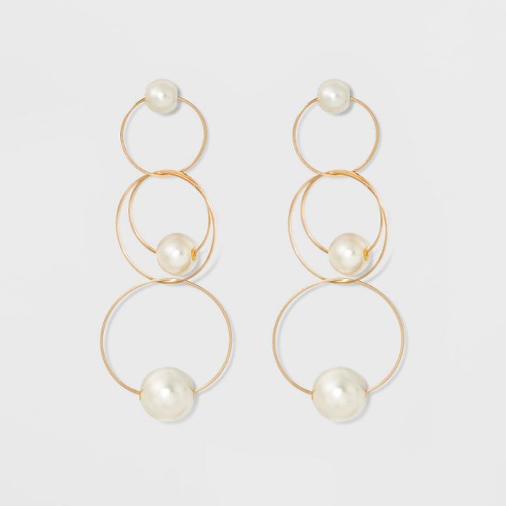 Interlocked Rings With Simulated Pearls Drop Earrings - A New Day Gold