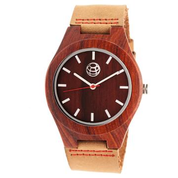 Earth Wood Aztec Men's Leather-band Watch - Red/camel
