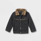 Toddler Girls' Leopard Sherpa Jean Jacket - Art Class Black