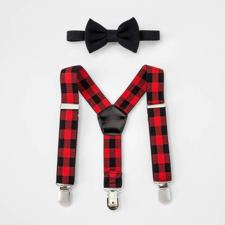 Toddler Boys' Plaid Suspender Set - Cat & Jack Red