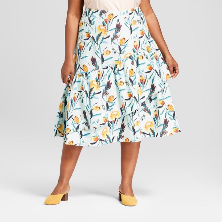 Women's Plus Size Floral Print Ruffle Wrap Skirt - Ava & Viv