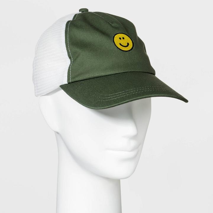 Women's Smiley Face Mesh Trucker Hat - Wild Fable Green