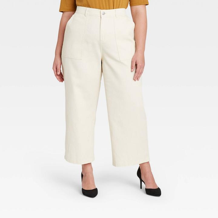 Women's Plus Size High-rise Regular Fit Wide Leg Pants - Who What Wear Cream