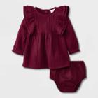 Baby Girls' Gauze Long Sleeve Dress - Cat & Jack Burgundy Newborn, Red
