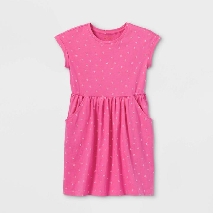 Girls' Printed 100% Cotton Short Sleeve Knit Dress - Cat & Jack Bright Pink