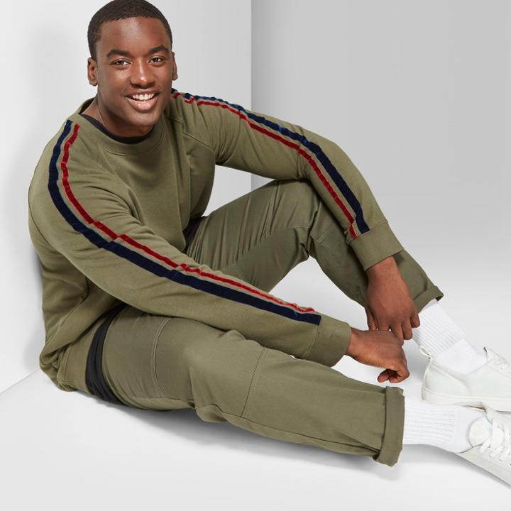 Men's Big & Tall Long Sleeve Velvet Trim Raglan Crew Pullover - Original Use Paris Green