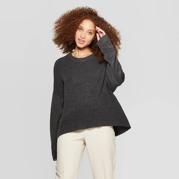Women's Casual Fit Long Sleeve Crewneck Pullover Sweater - A New Day Black