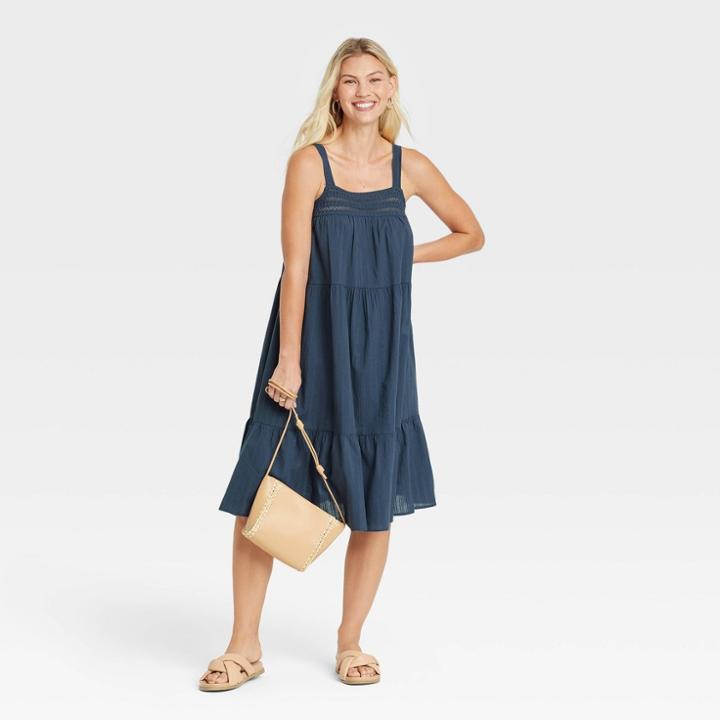 Women's Sleeveless Crochet Trim Dress - Universal Thread Navy Blue