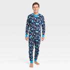 Ev Hanukkah Men's Tall Hanukkah Lions Print Matching Family Pajama Set - Navy Blue