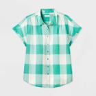Women's Plus Size Gingham Short Sleeve Collared Blouse - Ava & Viv Green