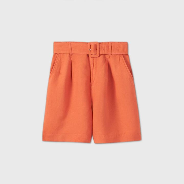 Women's Belted High-rise Shorts - A New Day Orange