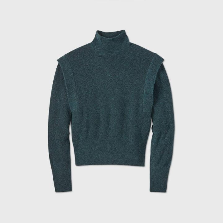 Women's Mock Turtleneck Tuck Shoulder Pullover Sweater - Prologue Green