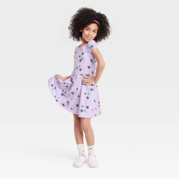 Girls' Printed Short Sleeve 100% Cotton Knit Dress - Cat & Jack Lilac