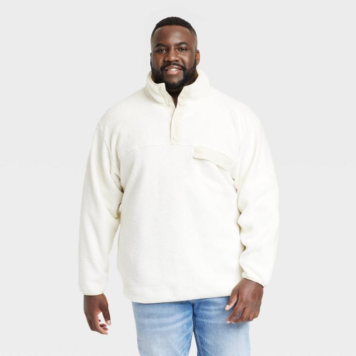 Men's Big & Tall Sherpa Snap Placket Pullover - Goodfellow & Co White