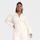 Women's Plus Size Long Sleeve Relaxed Fit Everyday Blouse - Universal Thread White
