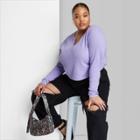 Women's Plus Size Long Sleeve V-neck Waffle Boxy T-shirt - Wild Fable Purple