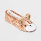 No Brand Women's Corgi Faux Fur Pull-on Slipper Socks With Grippers - Camel