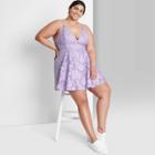 Women's Plus Size Sleeveless Open Back Jacquard Skater Dress - Wild Fable Lavender Floral 1x, Purple Floral