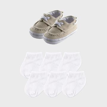 Luvable Friends Baby Boys' 7pc Boat Shoes & Socks - Beige