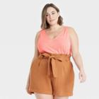 Women's Plus Size Linen Tank Top - A New Day Coral