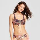 Social Angel Women's Palm Lace-up Bikini Top - Navy/orange Xs, Blue Orange
