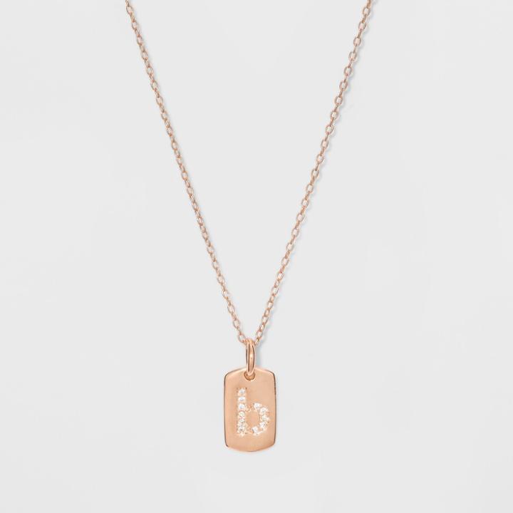 Sterling Silver Initial B Cubic Zirconia Necklace - A New Day Rose Gold, Rose Gold - B