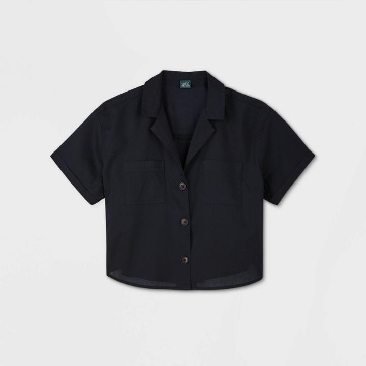 Women's Short Sleeve Button-down Shirt - Wild Fable Black S, Women's,