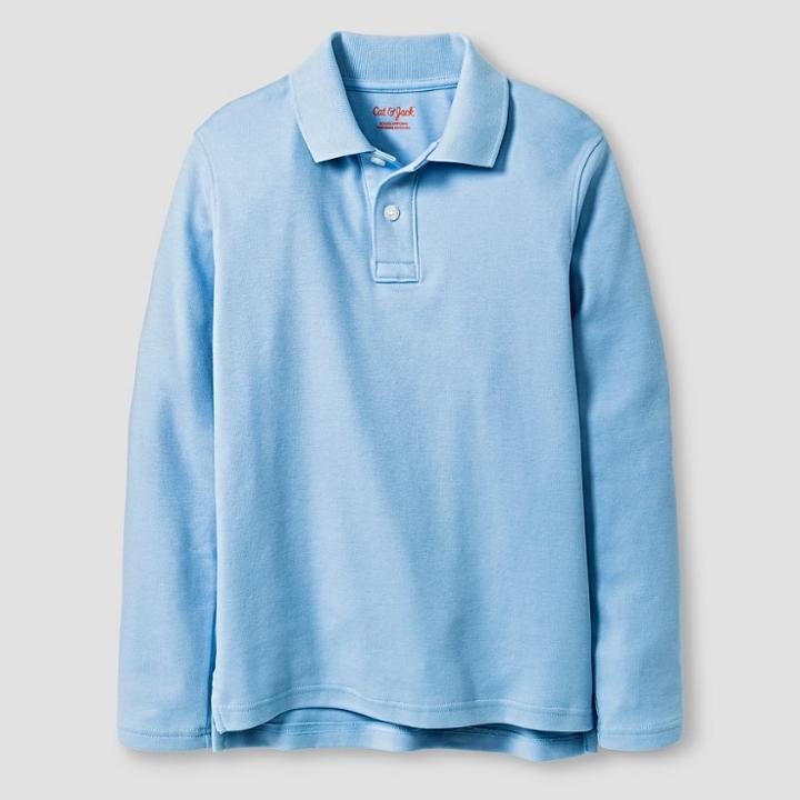 Boys' Long Sleeve Interlock Uniform Polo Shirt - Cat & Jack Blue