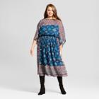 Women's Plus Size Woven Short Sleeve Dress - Xhilaration Teal Print