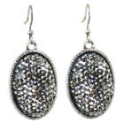 Women's Zirconite Black Crystals Oval Drop Earrings-silver,