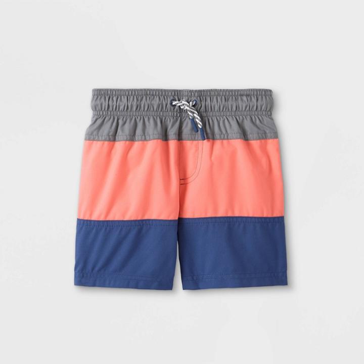 Toddler Boys' Colorblock Swim Trunks - Cat & Jack Gray/pink/navy