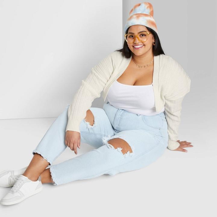 Women's Plus Size Super-high Rise Distressed Mom Jeans - Wild Fable