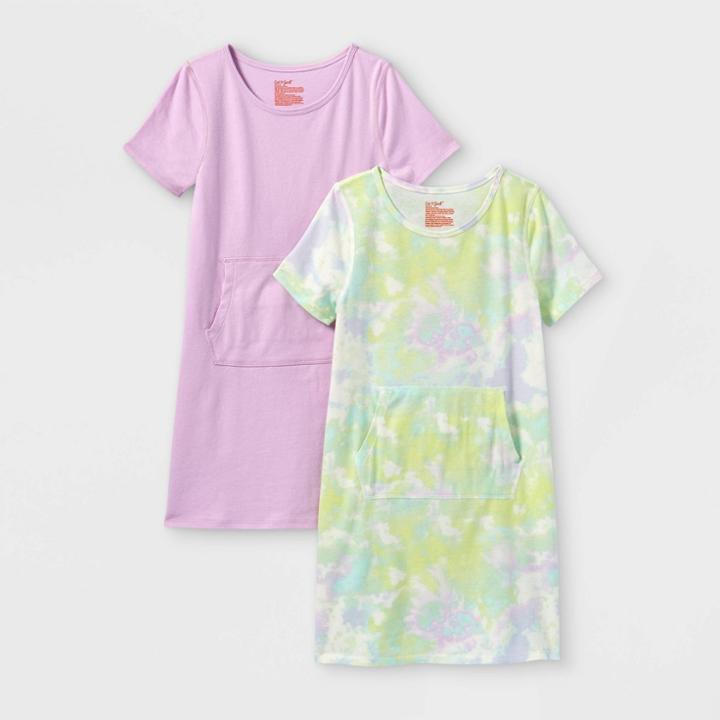 Girls' Adaptive Abdominal Access 2pk Knit Short Sleeve Dress - Cat & Jack Light Purple