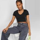 Women's Short Sleeve Fitted Seamless V-neck T-shirt - Wild Fable Black Xxs
