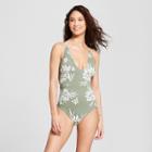 Sunn Lab Swim Women's Floral Plunge Shirred One Piece - Moss/pearl