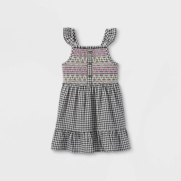 Toddler Girls' Sleeveless Smocked Gingham Dress - Cat & Jack Black/white