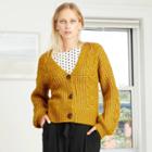 Women's V-neck Cable Knit Button-front Cardigan - A New Day Gold