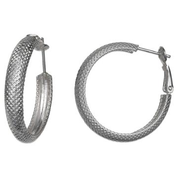 Treasure Lockets Textured Hoop Earrings In Sterling