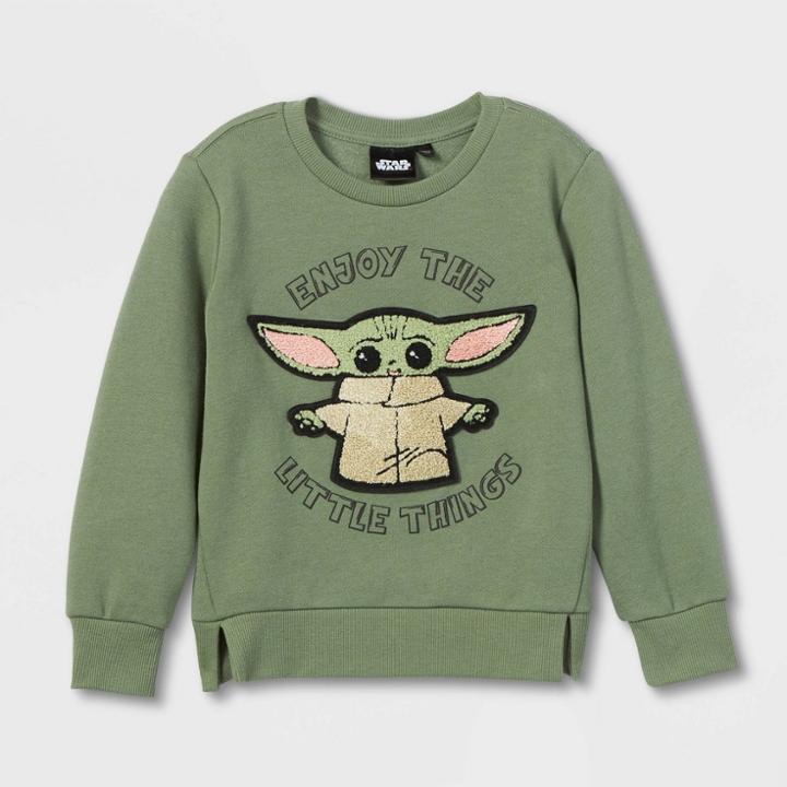 Lucas Toddler Boys' Star Wars The Mandalorian Solid Pullover Sweatshirt - Green