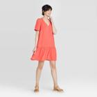 Women's Short Sleeve Ruffle Hem Dress - A New Day Coral Xs, Women's, Pink