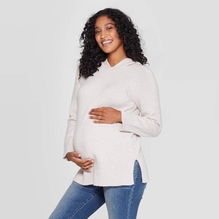 Maternity Long Sleeve Hoodie Pullover - Isabel Maternity By Ingrid & Isabel Oatmeal Xxl, Women's, Beige